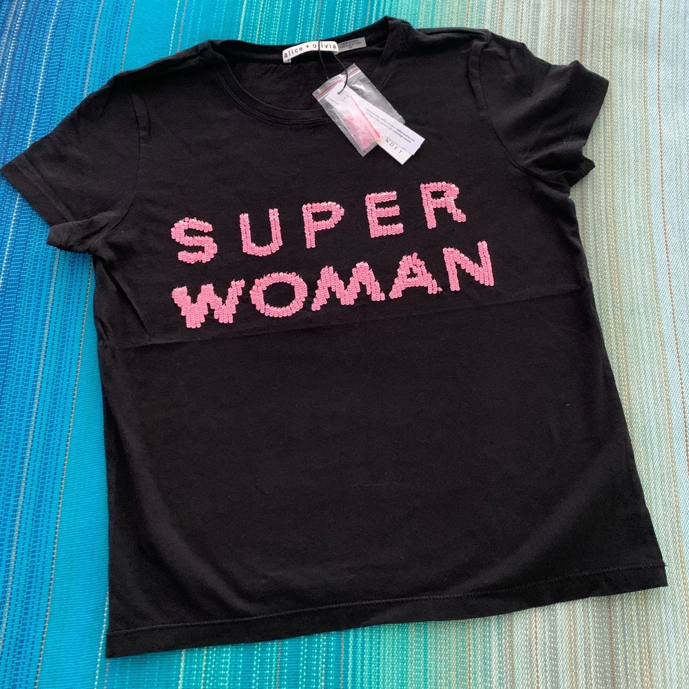 Alice + Olivia Sequin Embellished Cotton Tee NWT